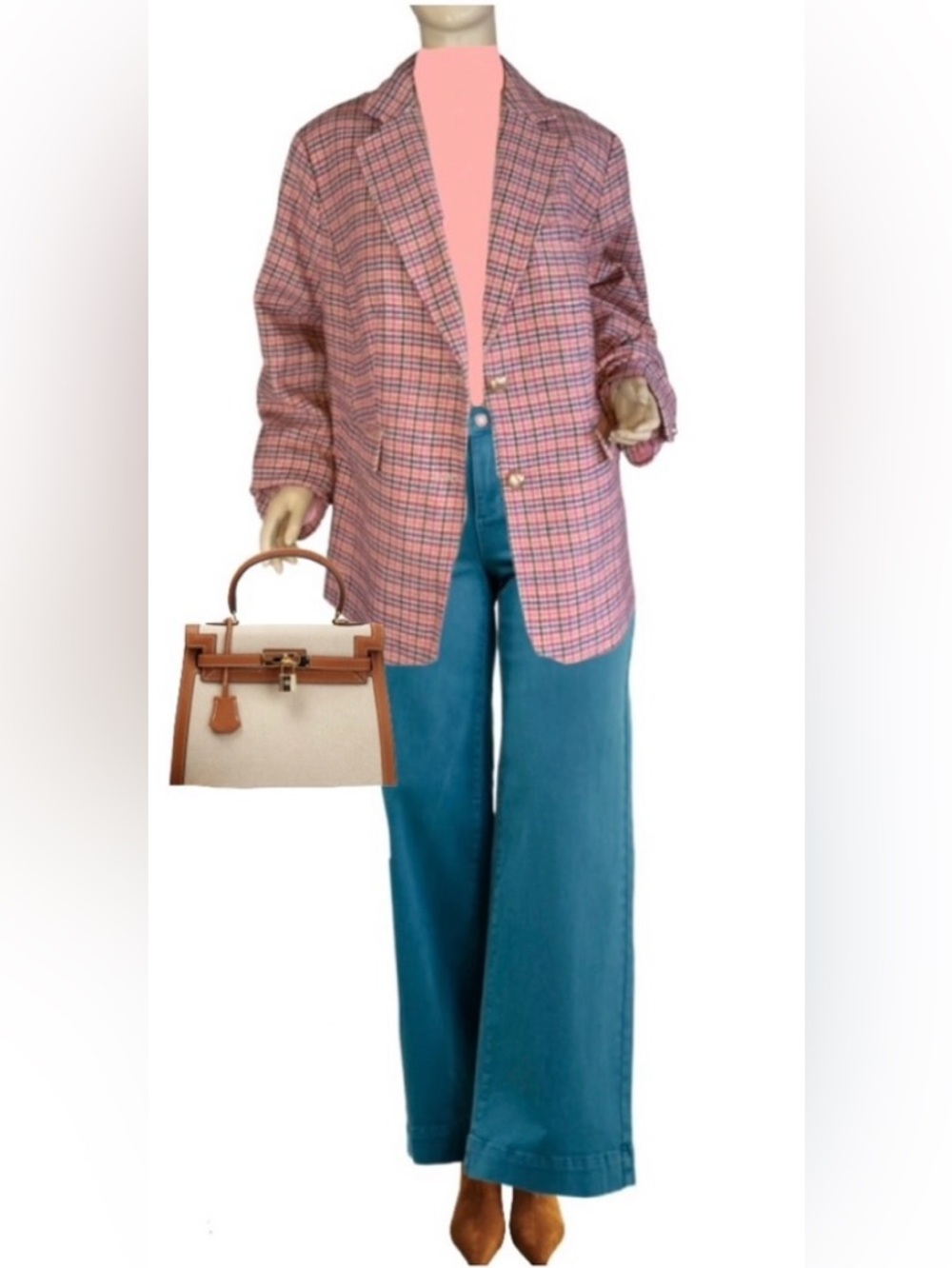 TALBOTS PINK & BLUE  PLAID WOOL BLEND JACKET BLAZER NWT (18W)